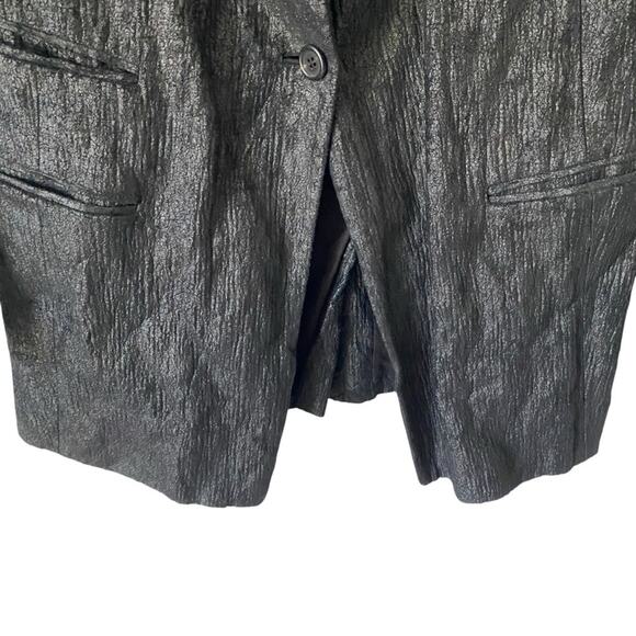Forme 3’3204322896 Factory of Faith Italy Black Long Crinkle blazer 40 US Small - Picture 2 of 8